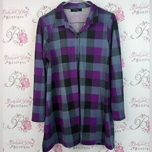 Orange fashion village shirt long Plaid Button Down Shirt in Purple and Black